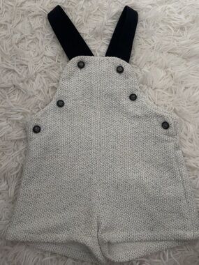 Kidichic Kids Neutral Knit Overalls with Black Straps And Button Details